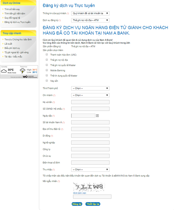 Hướng dẫn đăng ký dịch vụ trực tuyến cùng NAM Á Bank